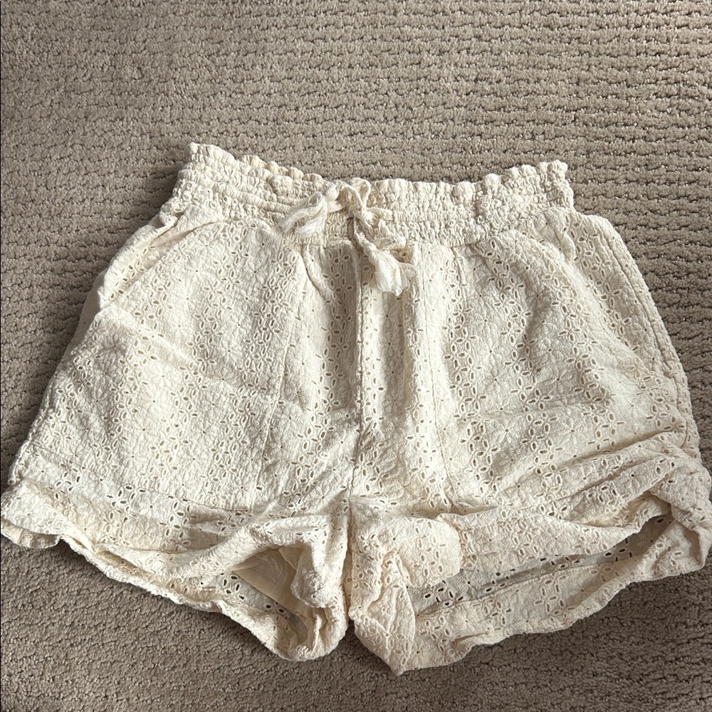 Women's Cream Eyelet Drawstring Shorts